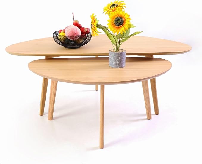 FIRMINANA Small Oval Coffee Table Mid Century Modern for Living Room Center Minimalist Display Coffe Table,Nature Wood,18.9" D x 33.47" W 15.75" H