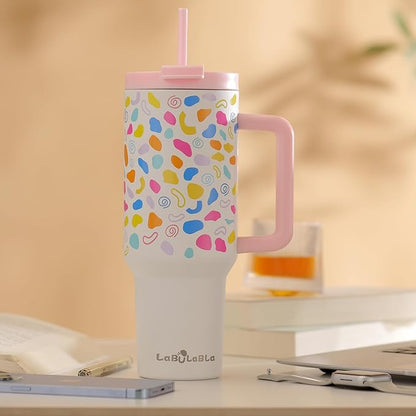 40oz Tumbler with Handle,Double Wall Vacuum Reusable Stainless Steel Insulated Water Bottle,With Leak Proof lid and Straw for Iced or Cold Beverages (Cloud-like White)