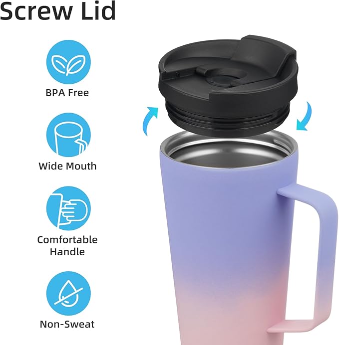 Insulated Tumbler with Handle and Straw, 18 OZ Travel Coffee Mug Stainless Steel Cup Metal Water Bottle,Pastel Sunset