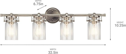 Kichler Brinley 32.25" Vanity Light in Brushed Nickel, 4-Light Farmhouse Bathroom Vanity Light with Clear Glass, (32.25" W x 10" H), 45690NI