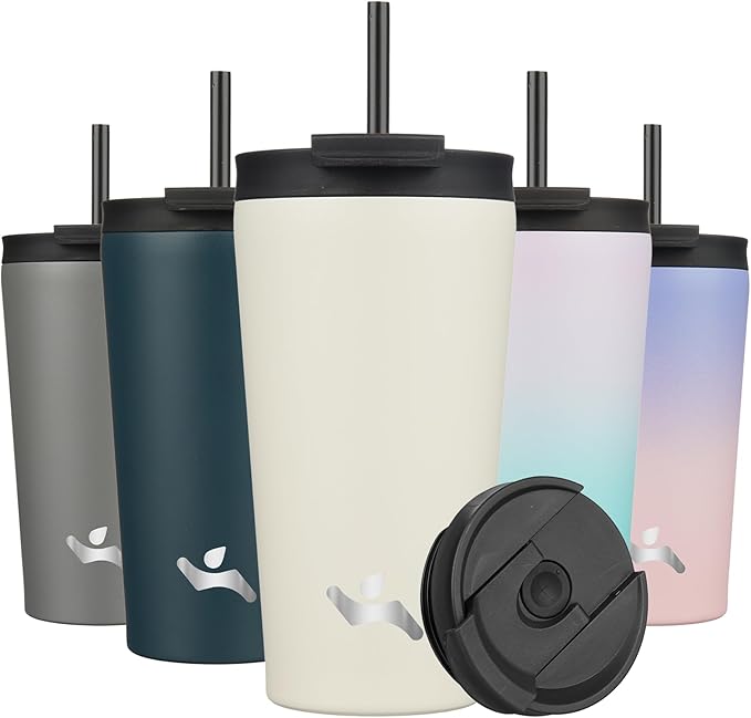 18 OZ Insulated Tumbler with Lid and 2 Straws Stainless Steel Water Bottle Vacuum Travel Mug Coffee Cup,Angel White