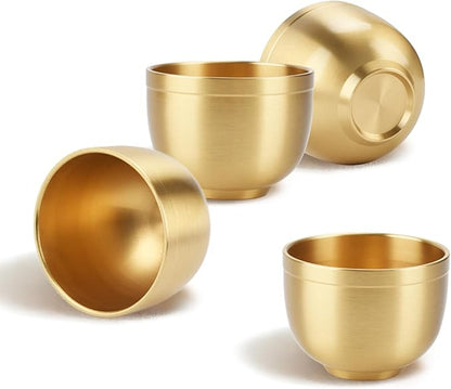 4 Pack Gold Shot Cups Solid Brass Shot Glasses 2-7/8oz Cool Shot Glasses Set Man Cave Decor Vodka Tequila Whiskey Gifts for Men