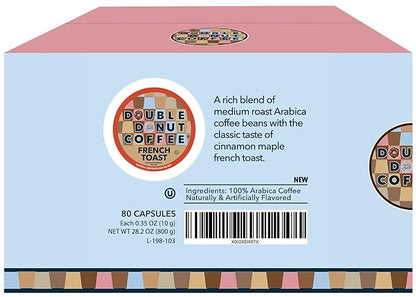 Double Donut CoffeeFrench Toast Flavored Coffee in Single Serve Pods, French Toast Flavor for the Keurig K Cups Brewer, 80 Count