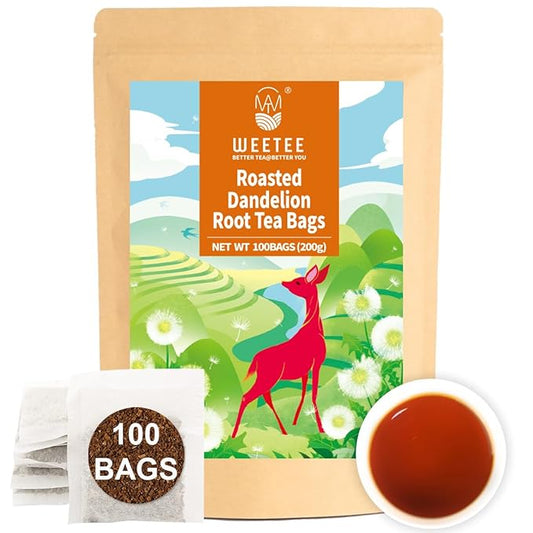 WT WEETEE Roasted Dandelion Root Tea Bags, 100 Count Dandelion Tea with Light Earthy & Roasted Aroma, Natural Caffeine Free Herbal Tea, Coffee Alternatives