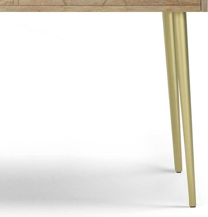 SIMPLIHOME Jager Console Table - 48 Inch Wide Solid Mango Wood Sofa Table in Natural, Mid-Century Modern Storage Table for Entryway or Living Room with 2 Drawers, Brass Inlay, and Gold Metal Legs