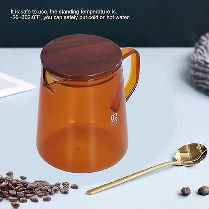 500ml Coffee Pot, Heat Resistant Borosilicate Glass Coffee Server, Glass Tea Pot with Wooden Lid Household Tea Kettle for Home Office (brown)