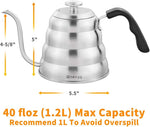 Load image into Gallery viewer, Pour Over Coffee Kettle with Thermometer for Exact Temperature 40 fl oz - Premium Stainless Steel Gooseneck Tea Kettle for Drip Coffee, French Press and Tea - Works on Stove and Any Heat Source
