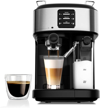 20 Bar Compact Espresso Machine with Milk Frother, 3-in-1 Stainless Steel Coffee Machine with 57oz Removable Water Tank for Home, Office