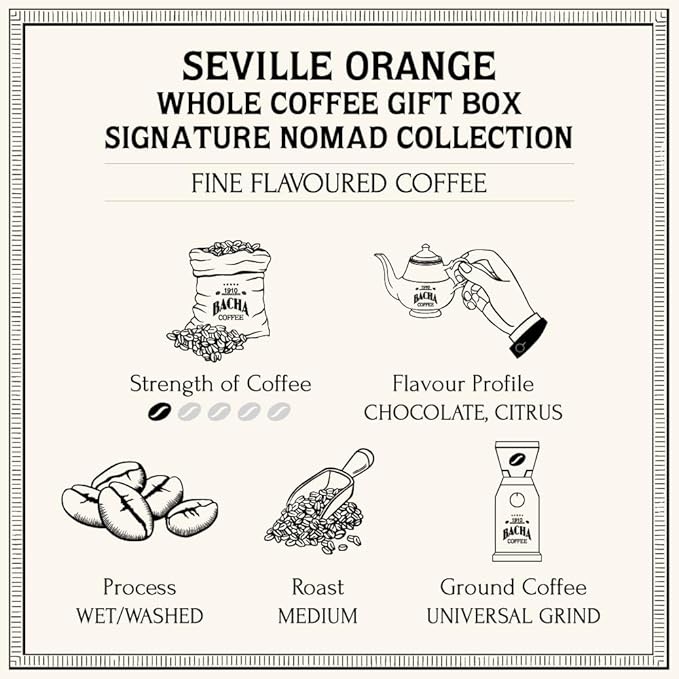 Bacha Coffee | Seville Orange Fine Flavoured Signature Nomad Collection, 100% Arabica Specialty Coffee, Whole Beans, Medium Roast, 250g