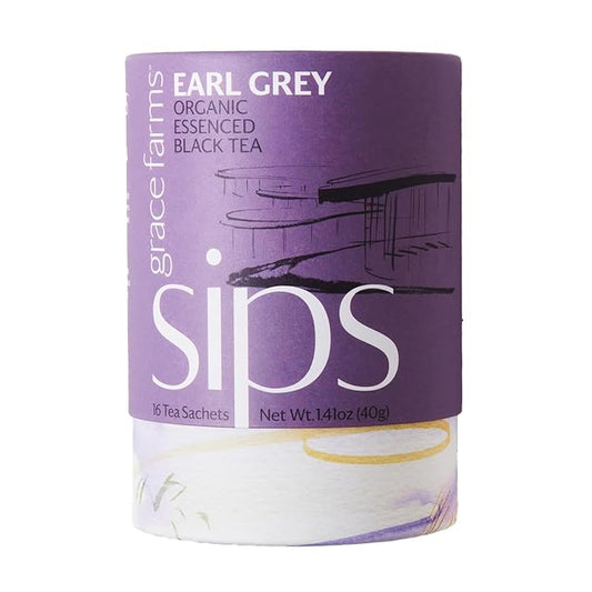 Grace Farms Organic Earl Grey Black Tea, 16 Pyramid Sachets | Bergamot Oil | Fairtrade & Kosher |Gives Back 100% of Profits