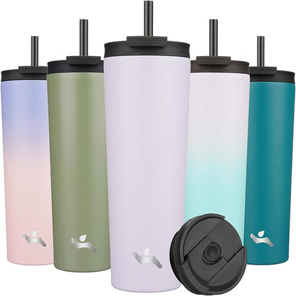30 OZ Insulated Tumbler with Lid and 2 Straws Stainless Steel Water Bottle Vacuum Travel Mug Coffee Cup,Taro