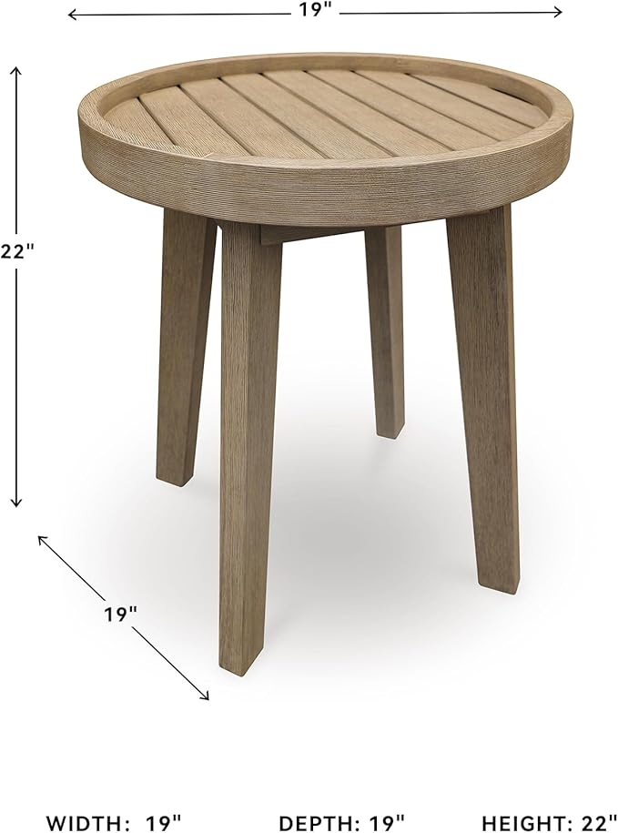 Signature Design by Ashley Bradstreet Bay Casual Weather Resistant Eucalyptus Wood Outdoor End Table with Slatted Top, Light Brown