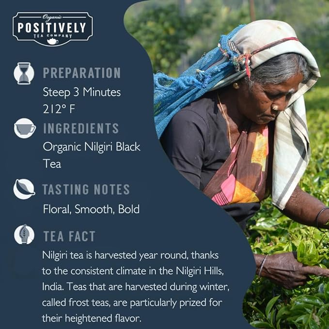 Organic Positively Tea Company, Nilgiri FBOP Black Tea, Loose Leaf, 16 Ounce