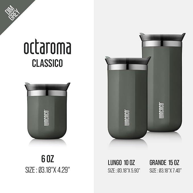 WACACO Octaroma Classico Vacuum Insulated Coffee Mug, Double-wall Stainless Steel Travel Tumbler With Drinking Lid, 6 fl oz (180ml), Dim Grey