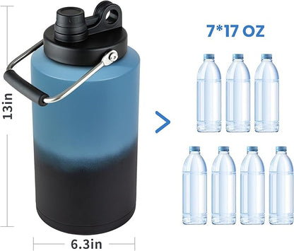 1 Gallon Water Jug Bottle Insulated, 128oz Stainless Steel Water Bottle Jug Wide Mouth Double Vacuum Dishwasher Safe BPA Free for Hot & Cold Drinks Gradient Blue