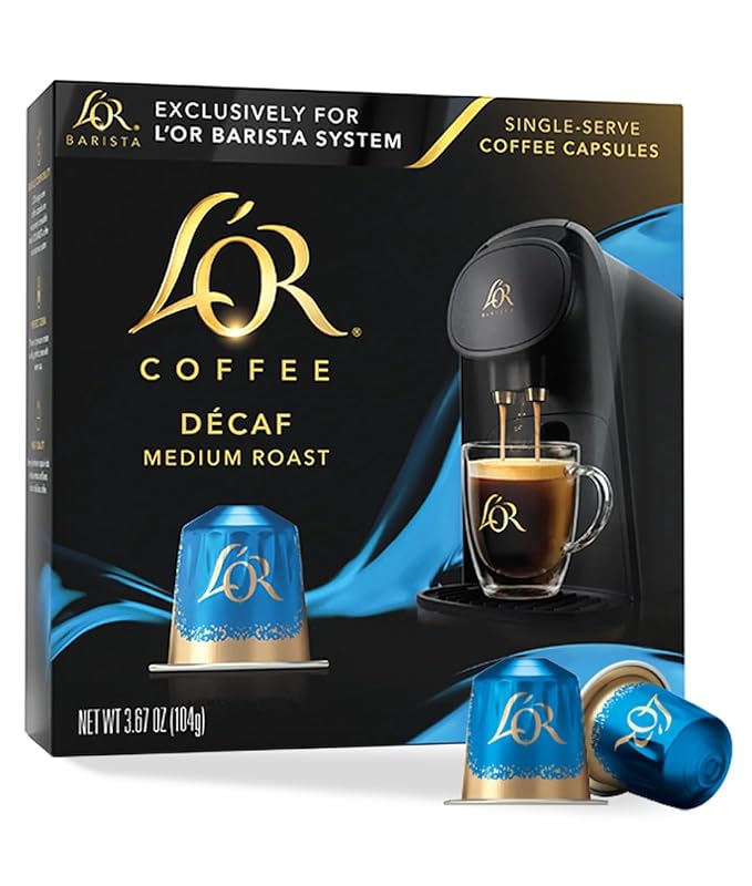 L'OR Coffee Pods, 10 Count DECAF Medium Roast, Single-Serve Aluminum Coffee Capsules Compatible with the L'OR BARISTA System & *Nespresso Original Machines, 10 count (Pack of 1)