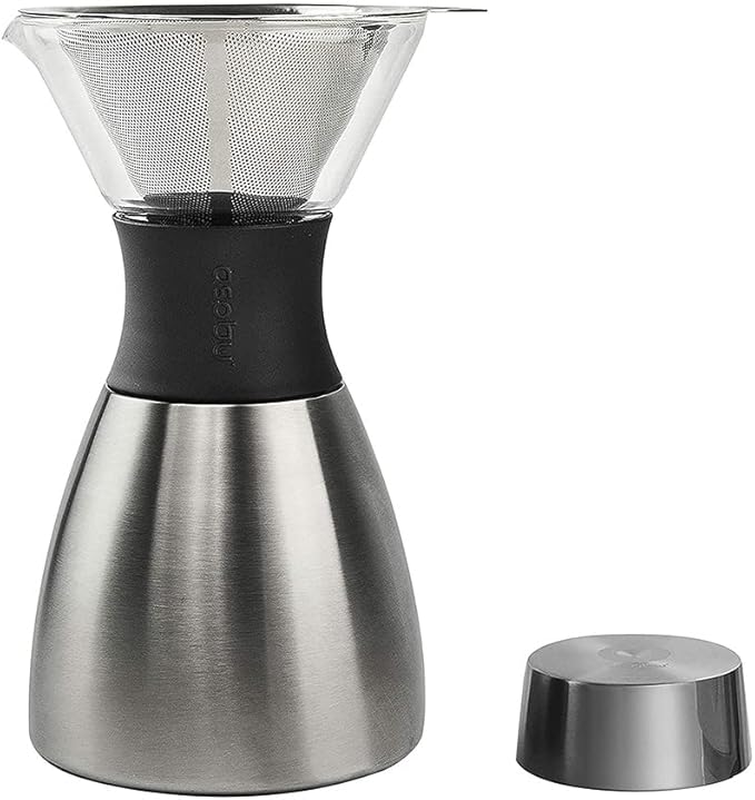 asobu Insulated Pour Over Coffee Maker (32 oz.) Double-Wall Vacuum, Stainless-Steel Filter and Take on the Go Carafe (Silver)