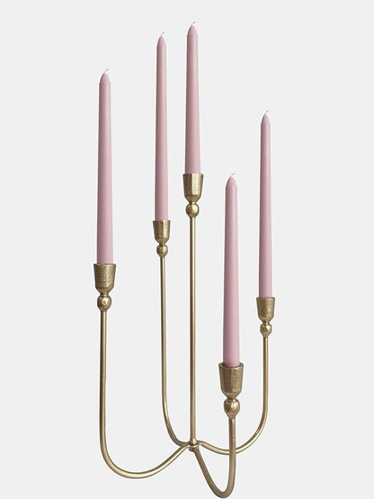 Iron Tabletop Candelabra - Decorative Metal Candelabra Candle Holder, 5 French Dinner Candles (Dinner 5 Candles)