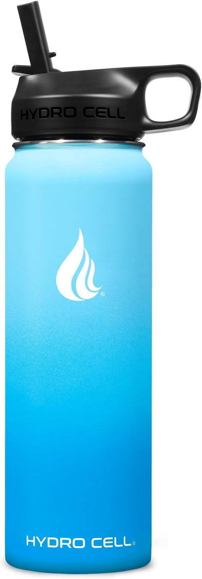 HYDRO CELL Stainless Steel Insulated Water Bottle with Straw - For Cold & Hot Drinks - Metal Vacuum Flask with Screw Cap and Modern Leakproof Sport Thermos for Adults (Sky/Blue 24oz)