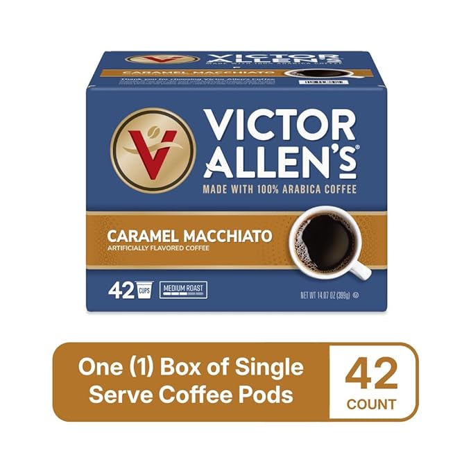 Victor Allen's Coffee Caramel Macchiato Flavored, Medium Roast, 42 Count, Single Serve Coffee Pods for Keurig K-Cup Brewers
