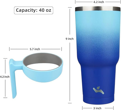40 oz Tumbler with Handle and 2 Straw 2 Lid, Insulated Water Bottle Stainless Steel Vacuum Cup Reusable Travel Mug,Sky
