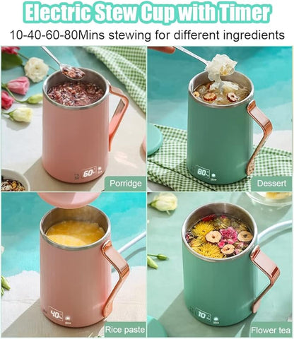 WOOLALA 110V Electric Kettle Stew Cup with Digital Screen, 450ML Small Slow Cooker Personal Health Cup - 7Mins Fast Boiling with Temperature Control, Timer for Home/Office/Travel