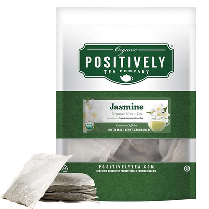 Organic Positively Tea Company, Jasmine Green Tea Bags, 100 Count, Eco-Friendly Tea Bags, Non-GMO