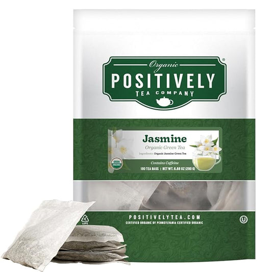 Organic Positively Tea Company, Jasmine Green Tea Bags, 100 Count, Eco-Friendly Tea Bags, Non-GMO