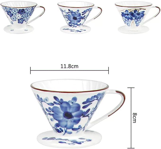 Ceramic Pour Over Coffee Dripper, Hand painted Coffee Drip Filter, Ceramic Slow Brewing Accessories for Home, Cafe, Restaurants (V01,1-2Cups) (Style C)