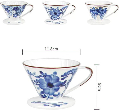 Ceramic Pour Over Coffee Dripper, Hand painted Coffee Drip Filter, Ceramic Slow Brewing Accessories for Home, Cafe, Restaurants (V01,1-2Cups) (Style C)