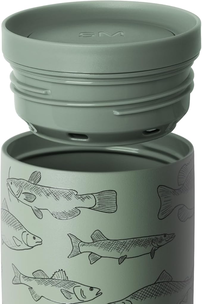 Simple Modern Father's Day Signature Voyager | 16oz Travel Coffee Mug Tumbler with 360° Lid | Gifts for Dad, Him | Ceramic-Lined Insulated Stainless Steel Cold Brew Iced Coffee Cup | Fish On