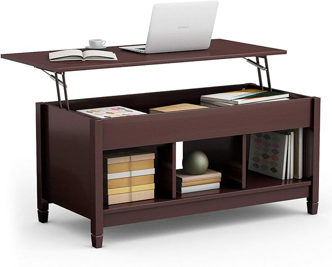 DORTALA Lift Top Coffee Table, Wood Cocktail Table w/Hidden Compartment & Lower Storage Shelves, Wood Laptop Table, Lift Tabletop Home Furniture for Living Room, Guest Room, Office, Espresso