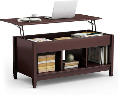DORTALA Lift Top Coffee Table, Wood Cocktail Table w/Hidden Compartment & Lower Storage Shelves, Wood Laptop Table, Lift Tabletop Home Furniture for Living Room, Guest Room, Office, Espresso