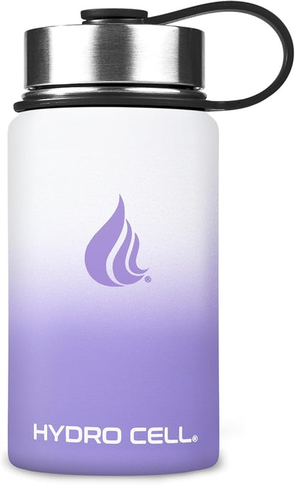 HYDRO CELL Stainless Steel Insulated Water Bottle with Straw - For Cold & Hot Drinks - Metal Vacuum Flask with Screw Cap and Modern Leakproof Sport Thermos for Adults (Lavender/White 14oz)