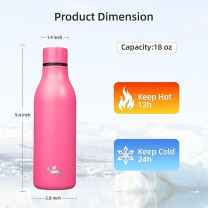 Insulated Water Bottle with Strap,18 oz Double Wall Stainless Steel Vacuum Bottles Metal Water Flask,Pink