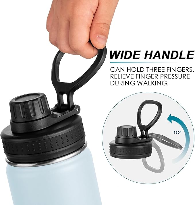 koodee Small Water Bottle 12 oz Stainless Steel Vacuum Insulated Wide Mouth Water Bottle with Leakproof Spout Lid（Bby Blue）