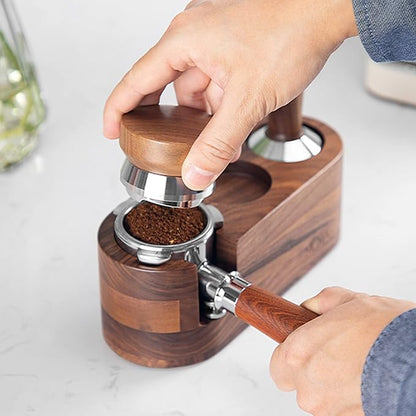 MOJAE 58.5mm Espresso Distributor, Espresso Distribution Tool, Coffee Distributor Adjustable Depth Espresso Leveler With Walnut Wood Handle, Fits for 58mm Portafilter