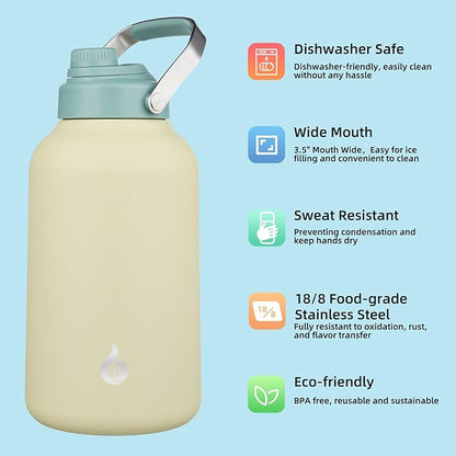 BJPKPK 1 Gallon Water Bottle Insulated, Dishwasher Safe 128oz Large Water Jug with Metal Handle & BPA Free Spout Lid, Stainless Steel Metal Thermo for Gym, Sports & Hiking, Chartreuse