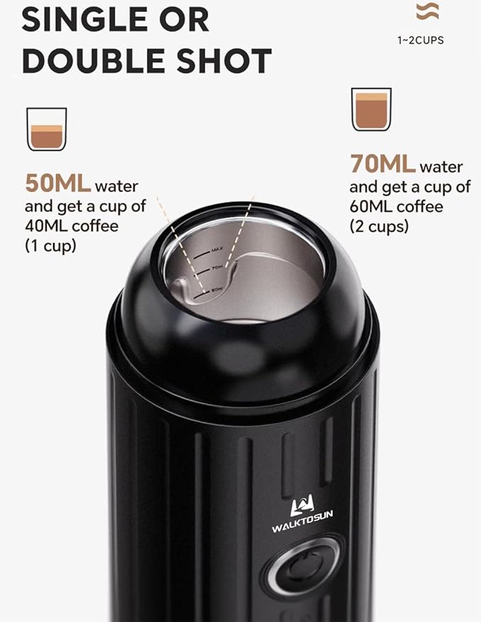 Portable Espresso Coffee Maker Electric Expresso Maker Self Heating Battery Powered, 19 Bar Pressure, Coffee Machine with Ground Coffee & NS Capsule for Travel,Outdoors，Camping,RV,Hiking,Office(Black)