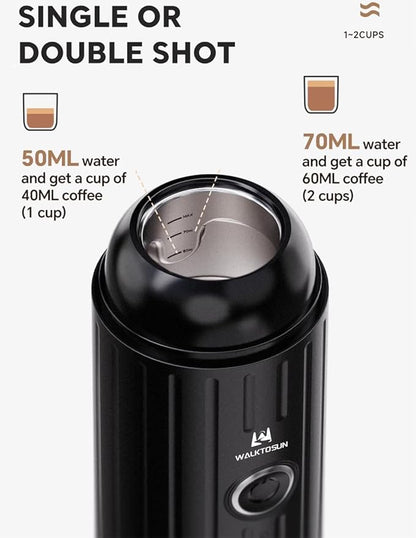 Portable Espresso Coffee Maker Electric Expresso Maker Self Heating Battery Powered, 19 Bar Pressure, Coffee Machine with Ground Coffee & NS Capsule for Travel,Outdoors，Camping,RV,Hiking,Office(Black)