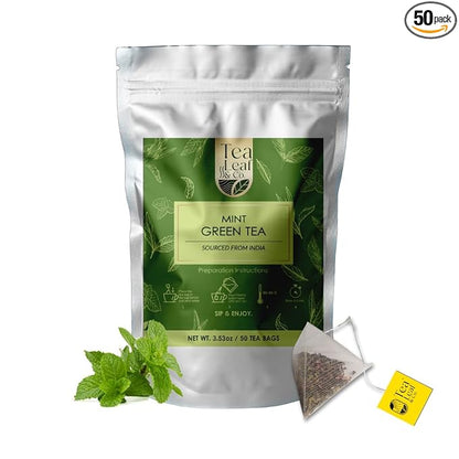 Mint Green Tea Bags (50 Count), Green Tea with Peppermint & Spearmint, Caffeinated, Real and Natural Green Tea, Blended with Fresh Herbs and Spices, Gluten Free
