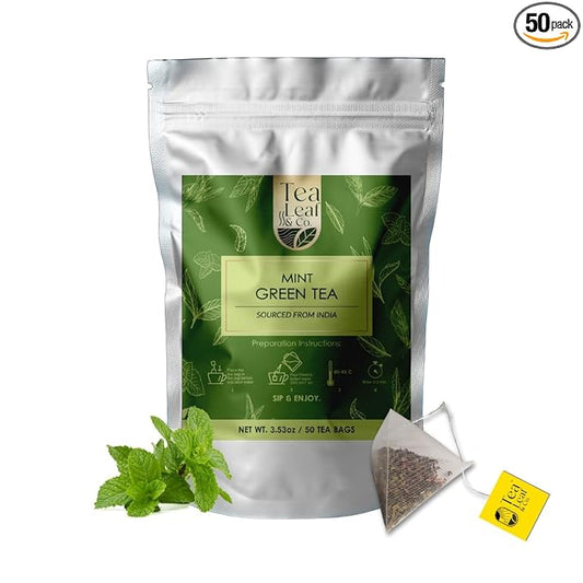 Mint Green Tea Bags (50 Count), Green Tea with Peppermint & Spearmint, Caffeinated, Real and Natural Green Tea, Blended with Fresh Herbs and Spices, Gluten Free