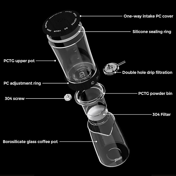 Bincoo Glass Ice Coffee Dripper with Adjustable Dripe Flow Control, Cold Brew Coffee Maker - 450ML, Precision Drip Brewer Tower for Smooth, Low-Acidity Cold Brew Concentrate