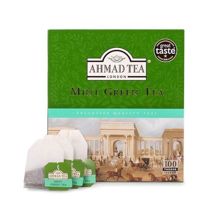 Ahmad Tea Green Tea, Green Tea Mint Teabags, 100 ct - Caffeinated and Sugar-Free (Pack of 3)