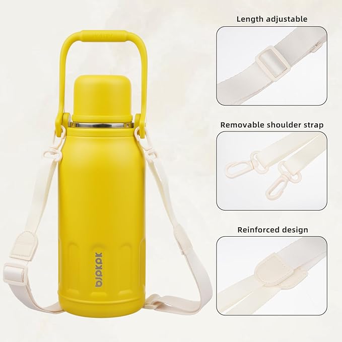 BJPKPK Insulated Thermal Water Bottle with Handle and Lid 27oz Stainless Steel Water Bottles Double Wall for Cold and Hot Beverages,Yellow
