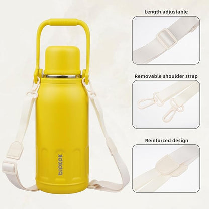 BJPKPK Insulated Thermal Water Bottle with Handle and Lid 27oz Stainless Steel Water Bottles Double Wall for Cold and Hot Beverages,Yellow
