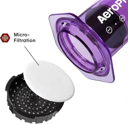 AeroPress Clear Purple Coffee Press – 3 In 1 Brew Method Combines French Press, Espresso, Full Bodied Coffee Without Grit or Bitterness, Small Portable Coffee Maker for Camping & Travel, Purple