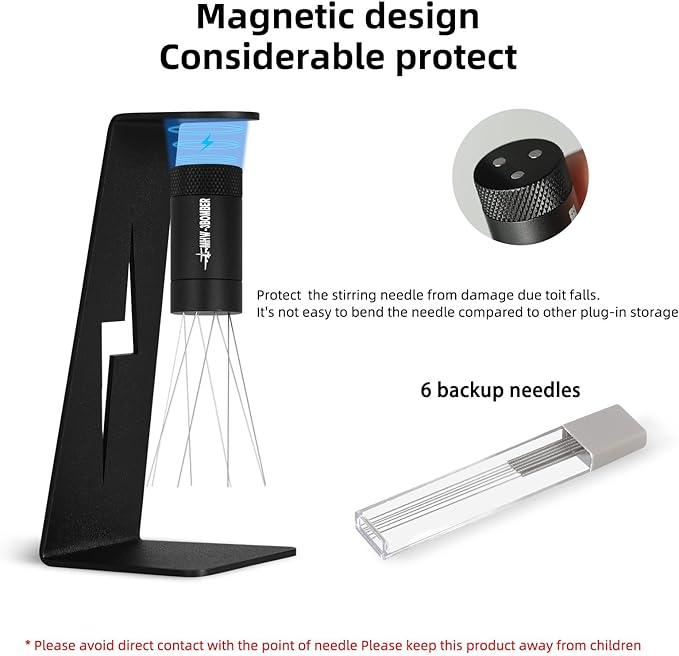 MHW-3BOMBER WDT Tool Espresso Distribution Tool with Magnetic Stand for Barista, Adjustable Range Coffee Needle Stirrer, 304 Stainless Steel 8 Needles 0.4mm with 6 Extra Needles, Black, T6126-OS