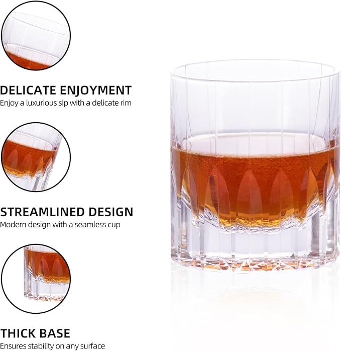 KAMMAK Whiskey Glasses, 7.7 oz (220 ml) Old Fashioned Tumbler, Thick Base Glass with Delicate Rim & Seamless Design for Scotch, Bourbon, Cocktails, Lead-Free Barware