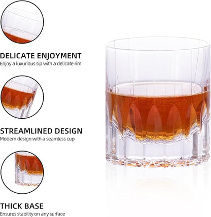 KAMMAK Whiskey Glasses, 7.7 oz (220 ml) Old Fashioned Tumbler, Thick Base Glass with Delicate Rim & Seamless Design for Scotch, Bourbon, Cocktails, Lead-Free Barware